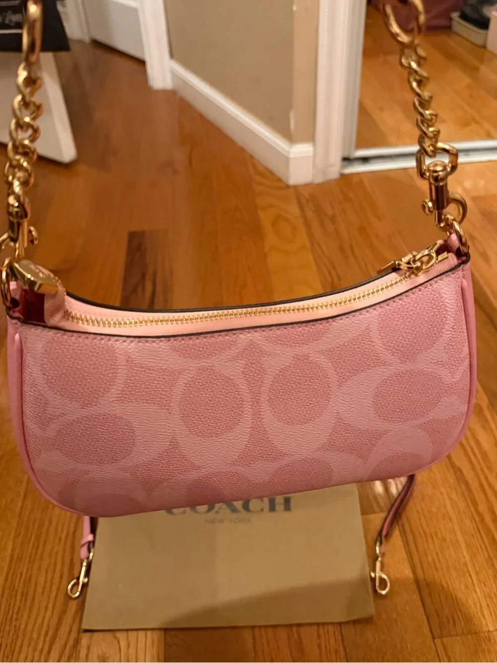 Coach Pink Signature Canvas Crescent Shoulder Bag with Gold Hardware (NO TAGS)